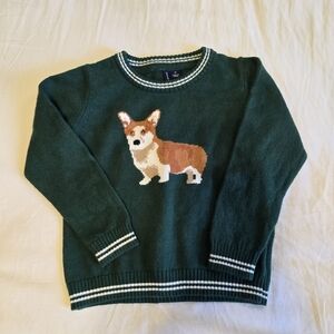 Janie and Jack Forest Green Sweater with Corgi Motif